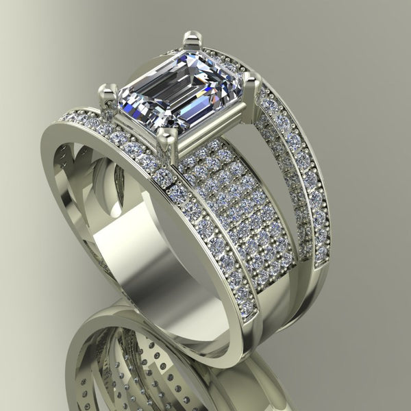 3.03ct Emerald Cut Joined Gold Trio Bridal Set - 03US85